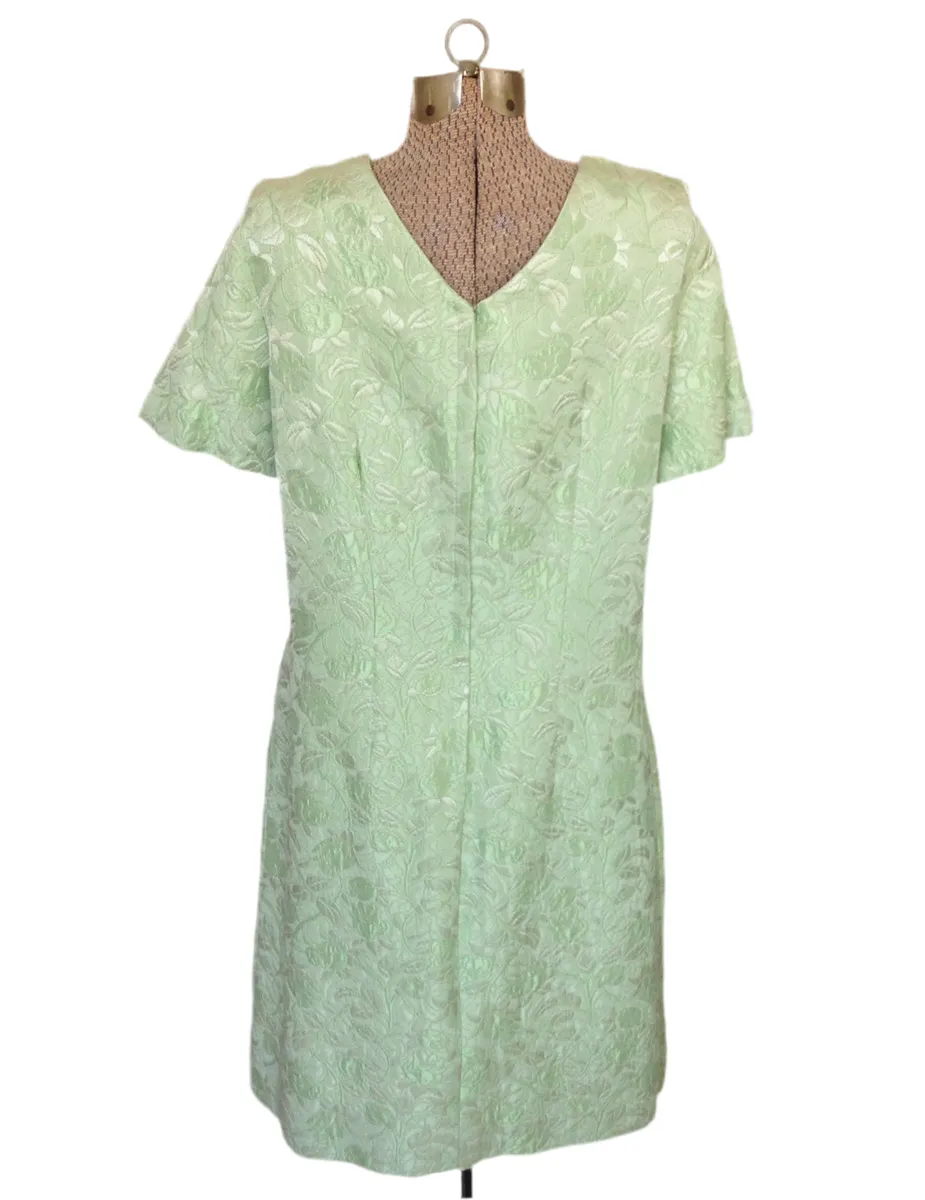 1960s Dress Celery Green Brocade Braid