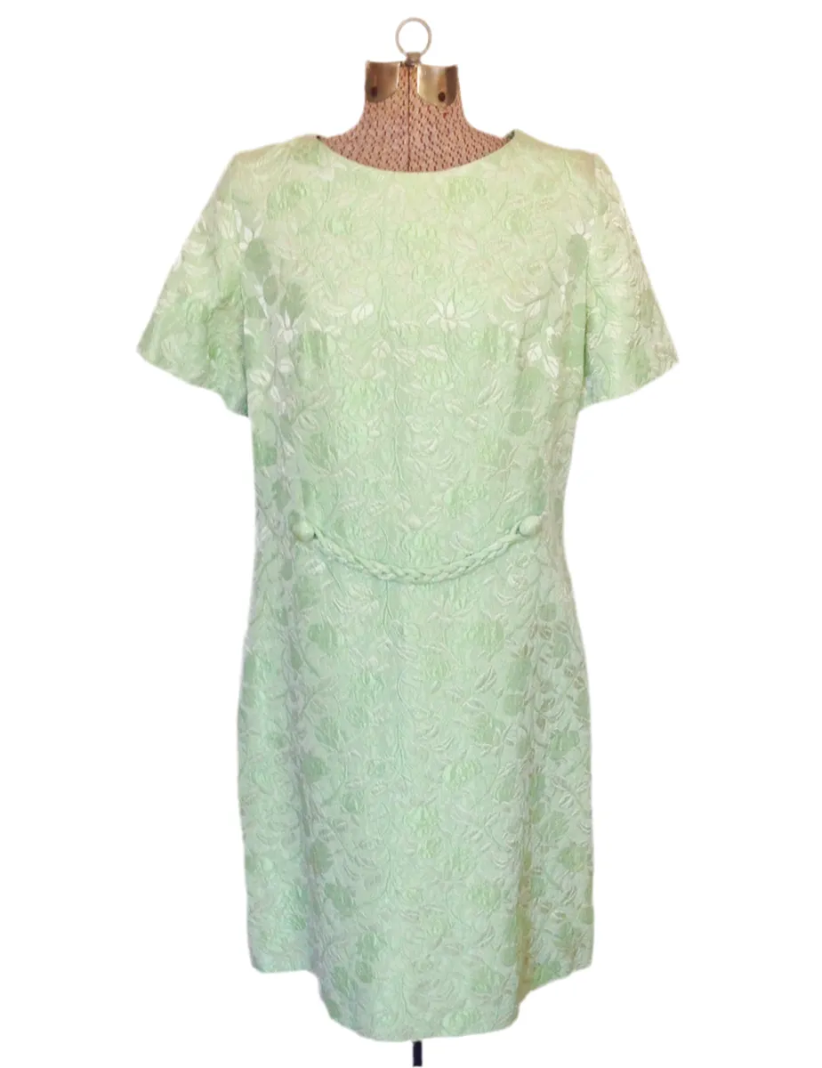 1960s Dress Celery Green Brocade Braid