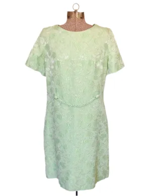 1960s Dress Celery Green Brocade Braid