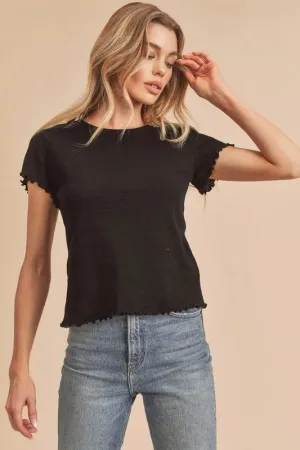 Aemi Co Round Neck Lettuce Hem Short Sleeve T-Shirt