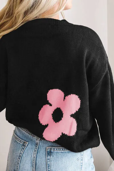 Alice Round Neck Floral Pattern Color Contrast  Design Long Sleeve Sweater