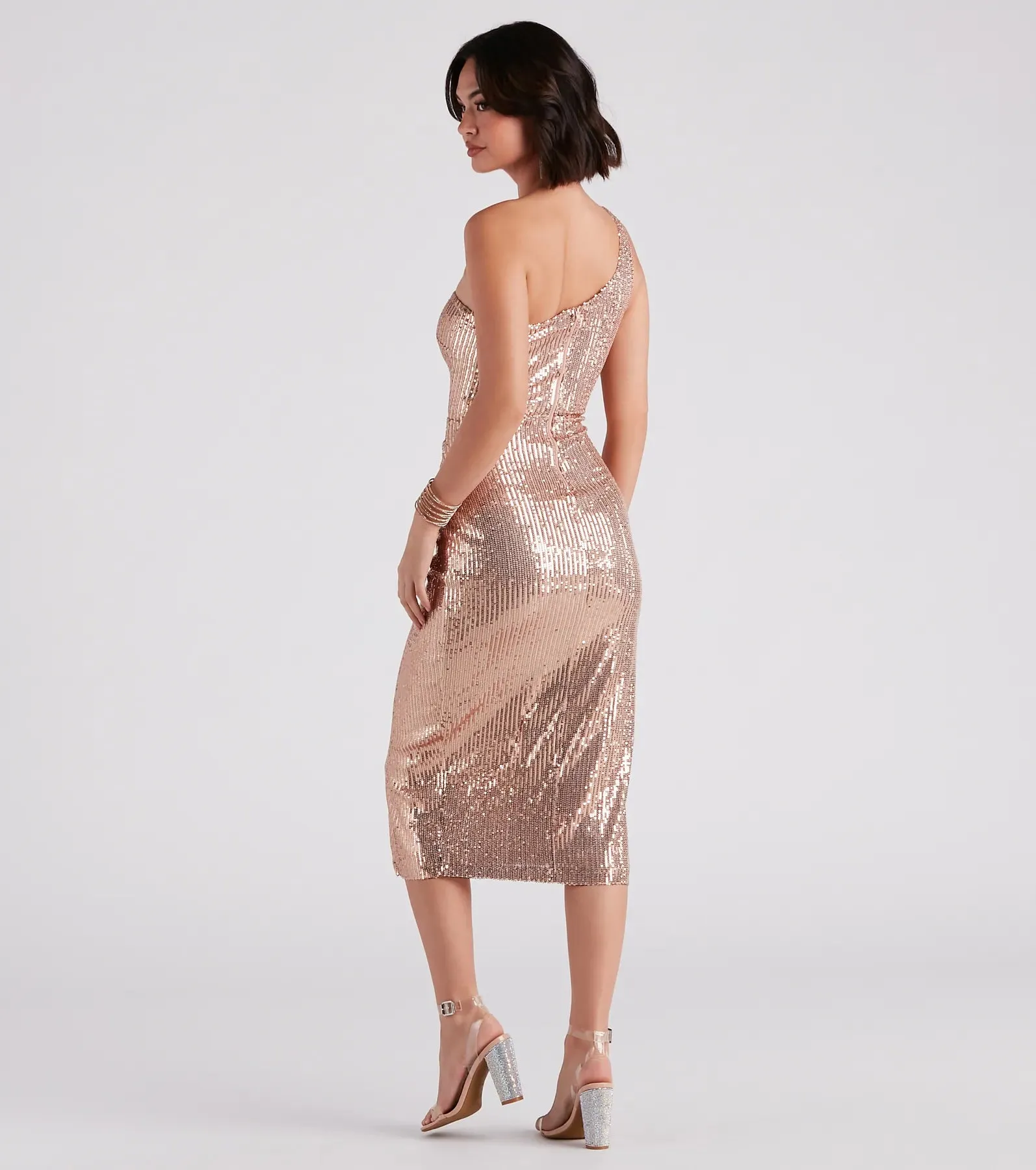 Ava Formal Sequin Wrap Midi Dress