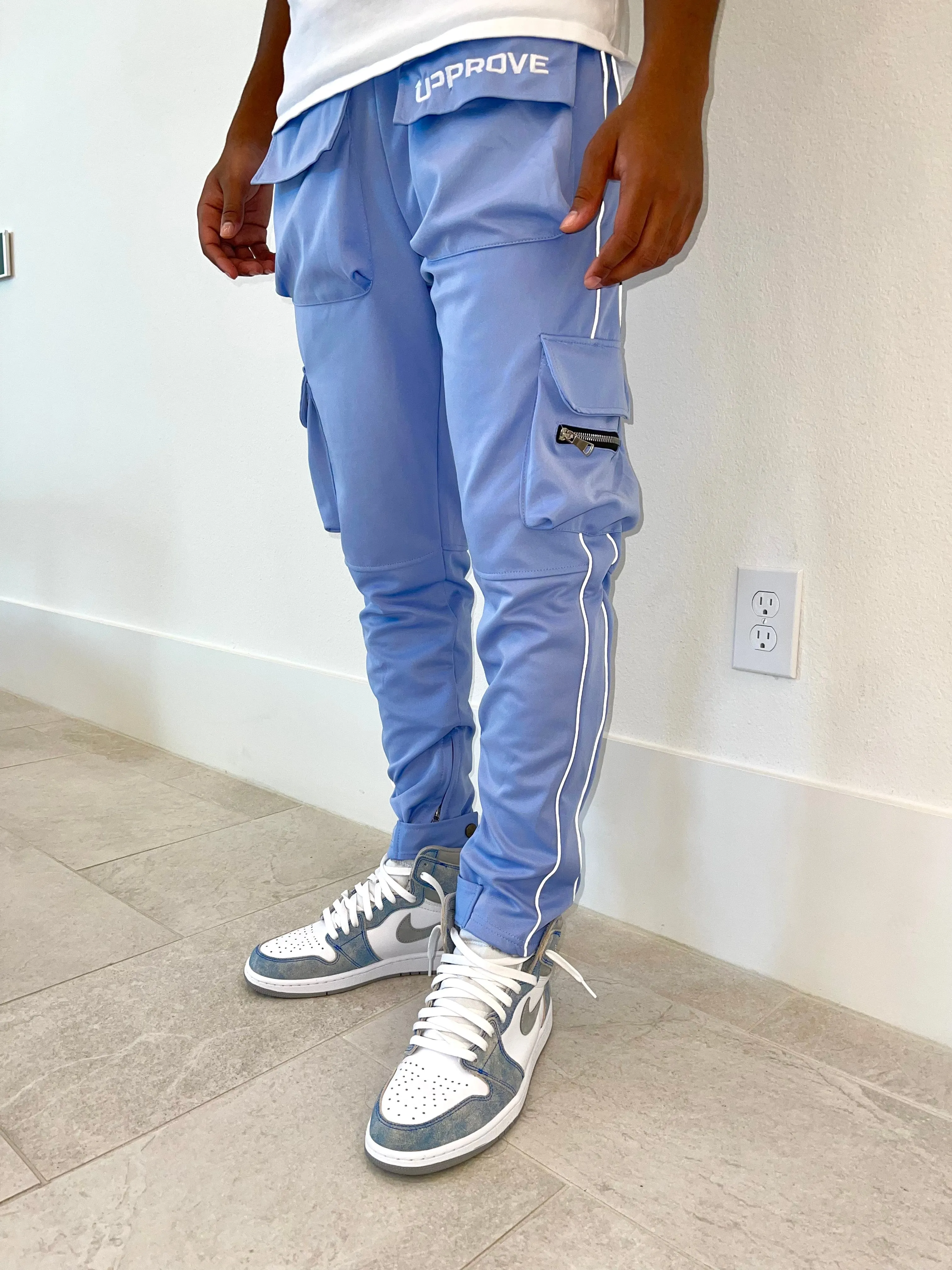 BABY BLUE GLOW CARGO PANTS (BLUE)