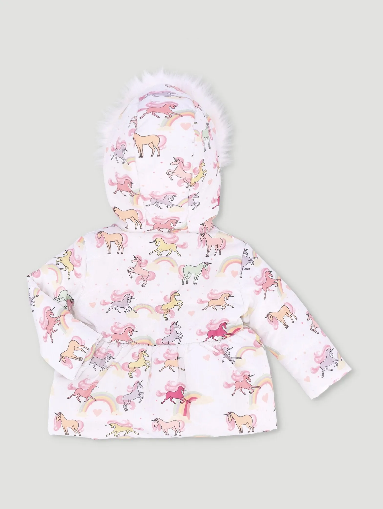 Baby Girls Unicorn Puffer Jacket - White