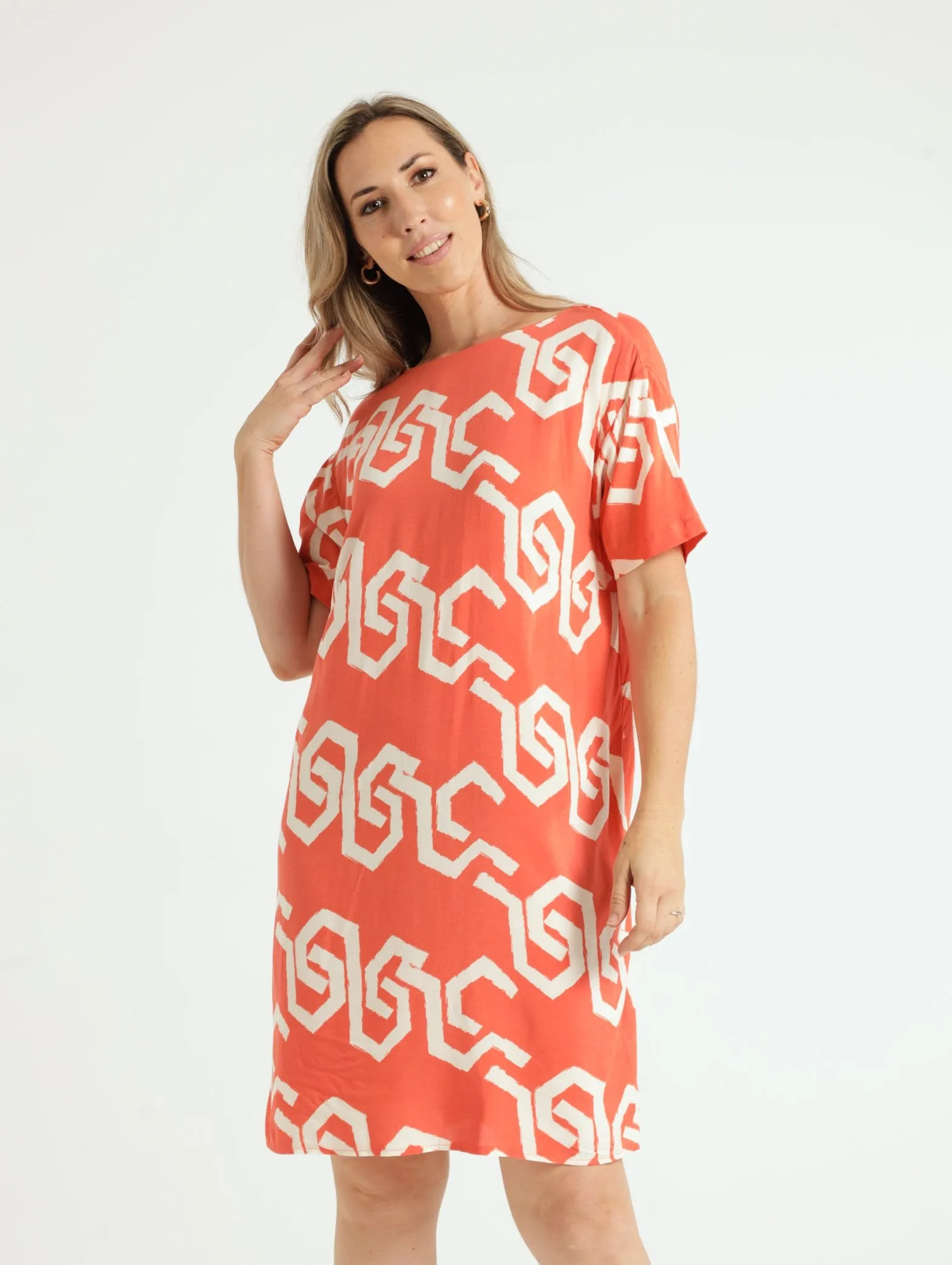 Back Detail Shift Dress - Peach