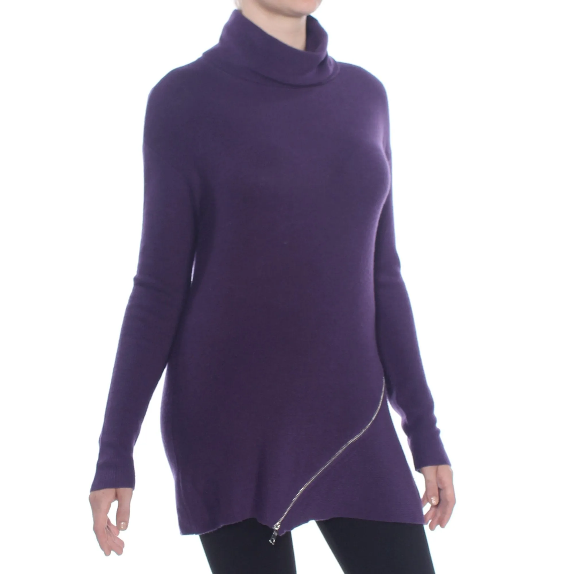 Bar III | Zipper-Trim Turtleneck Sweater | Purple Dynasty | M