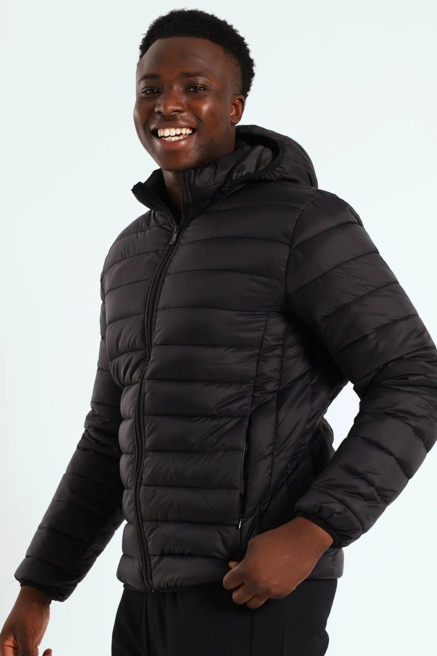 Basic Hood Puffer Jacket - Black