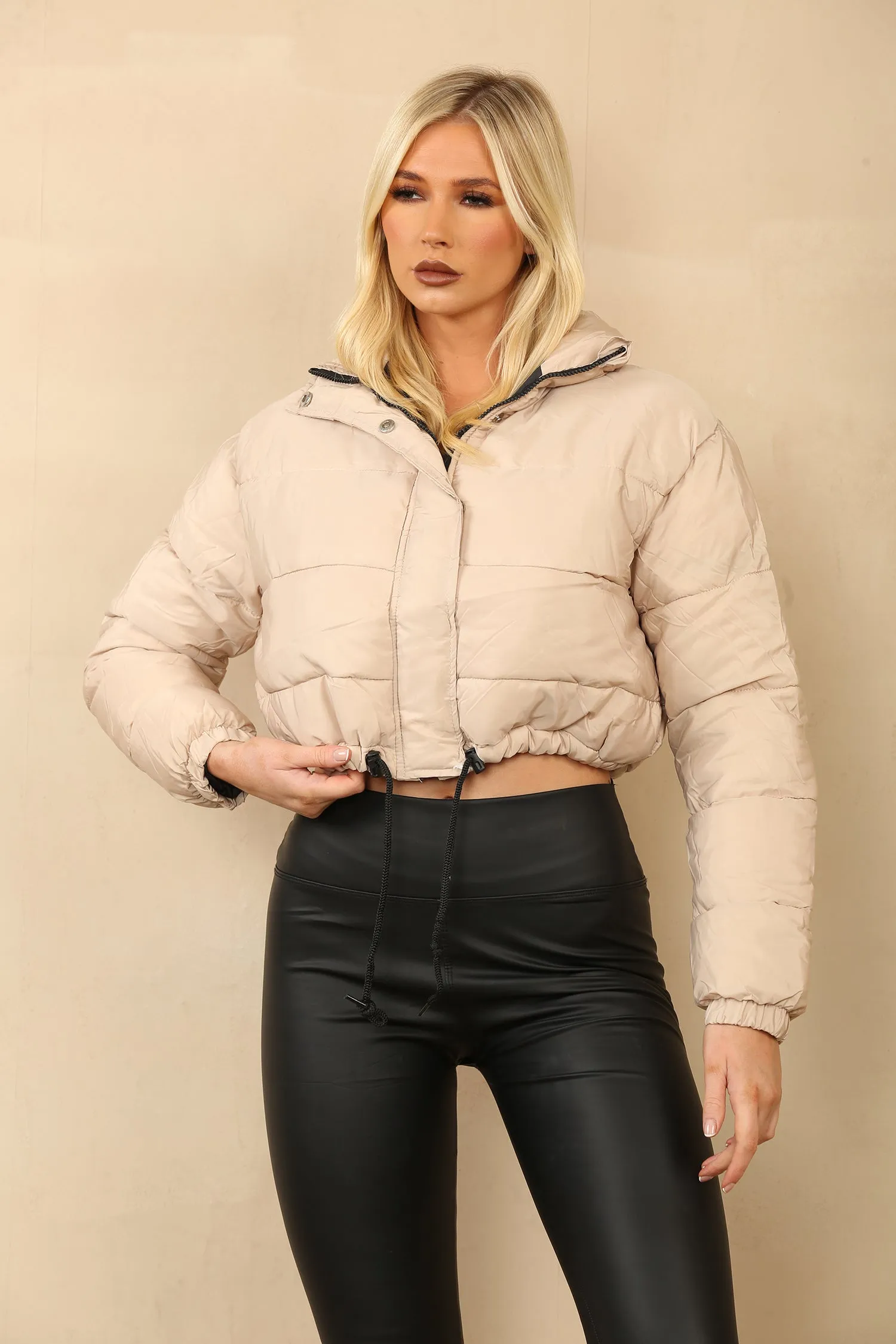 Beige Cropped Puffer Jacket