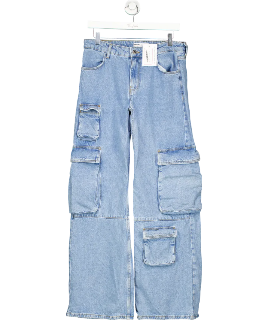 Bershka Blue Multi-pocket Cargo Jeans UK 8