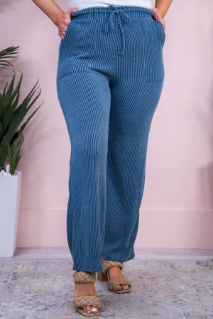 Between The Pages Light Navy Ribbed Pants - PNT1630LNV