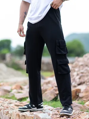 Black Four Pockets Cargo Men's Track Pants