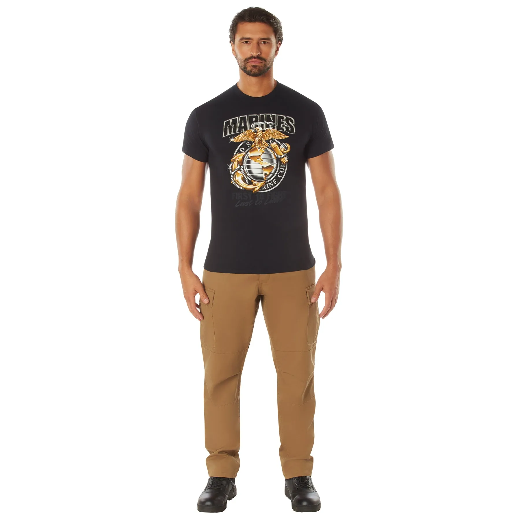 Black Ink USMC Marines First To Fight T-Shirt