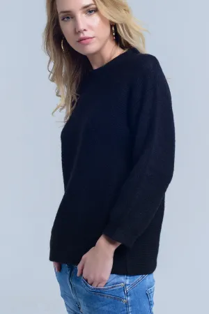 Black knitted crew neck sweater