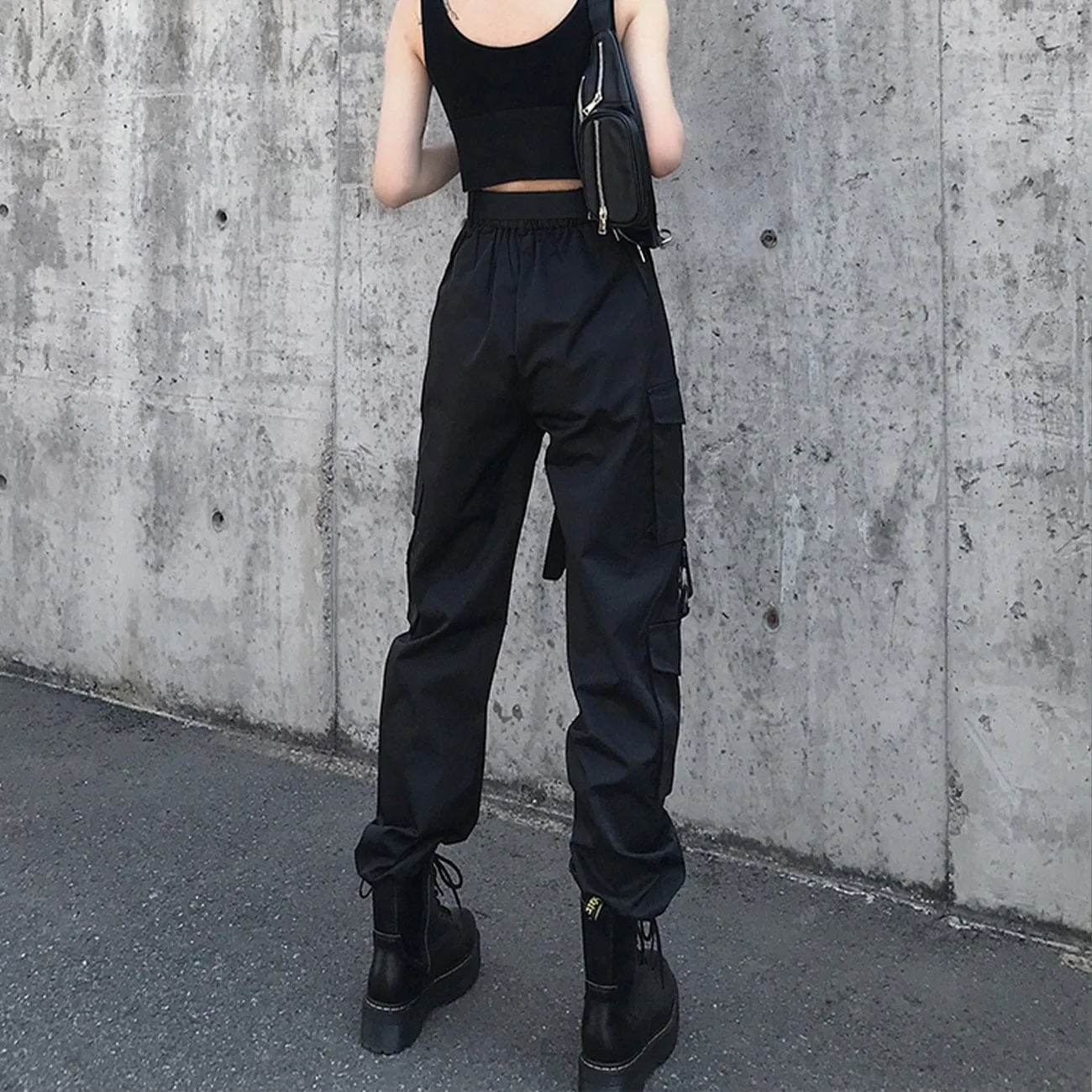 Black Personalized Belt Cargo Pants