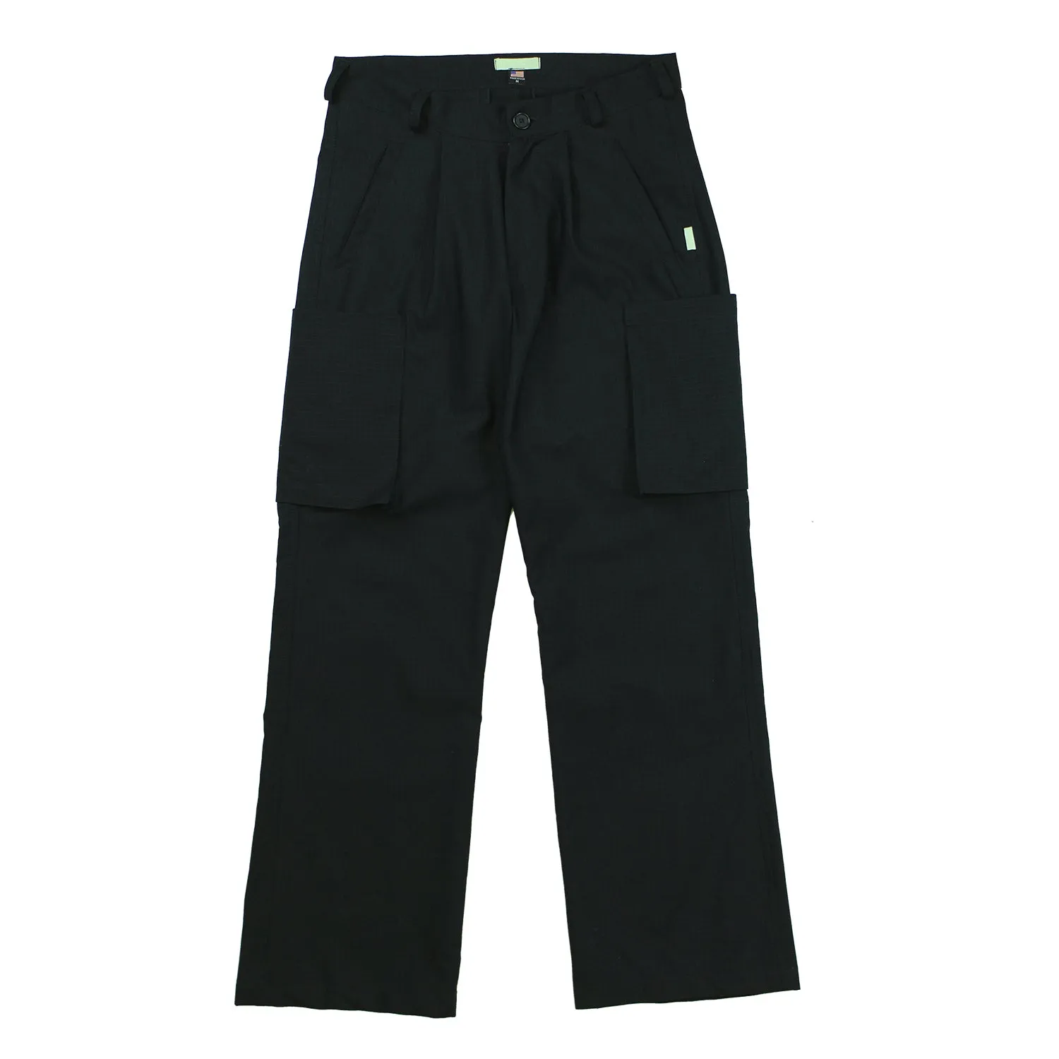 BLACK RIPSTOP FLARE PLEATS CARGO