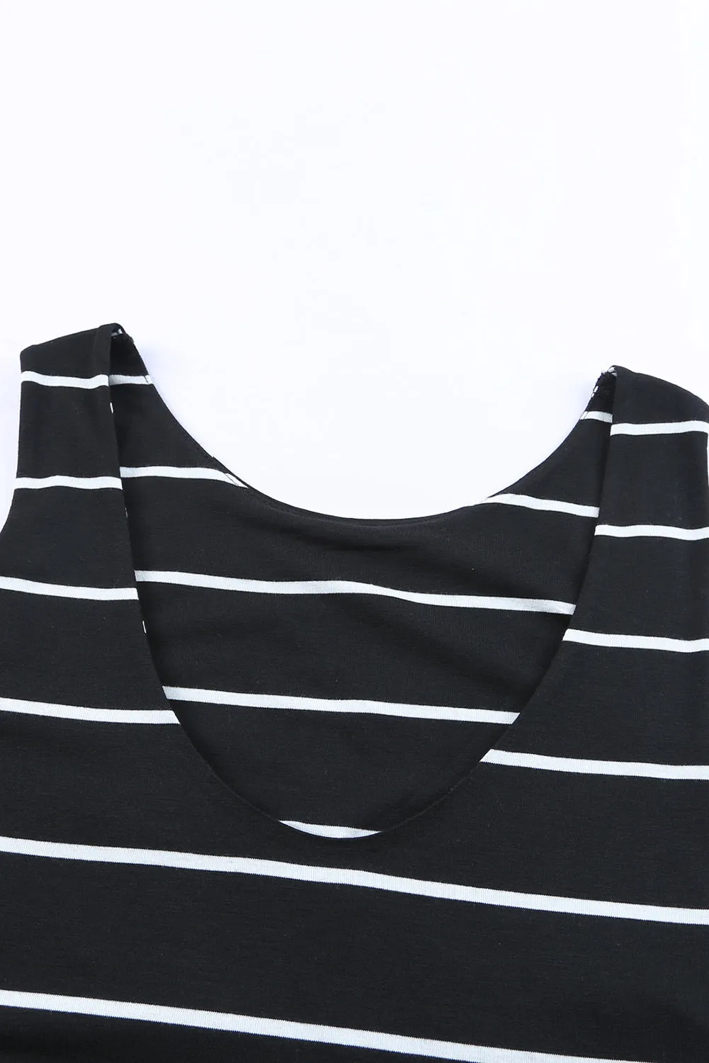 Black Stripe Print Open Back Sleeveless Maxi Dress with Slits