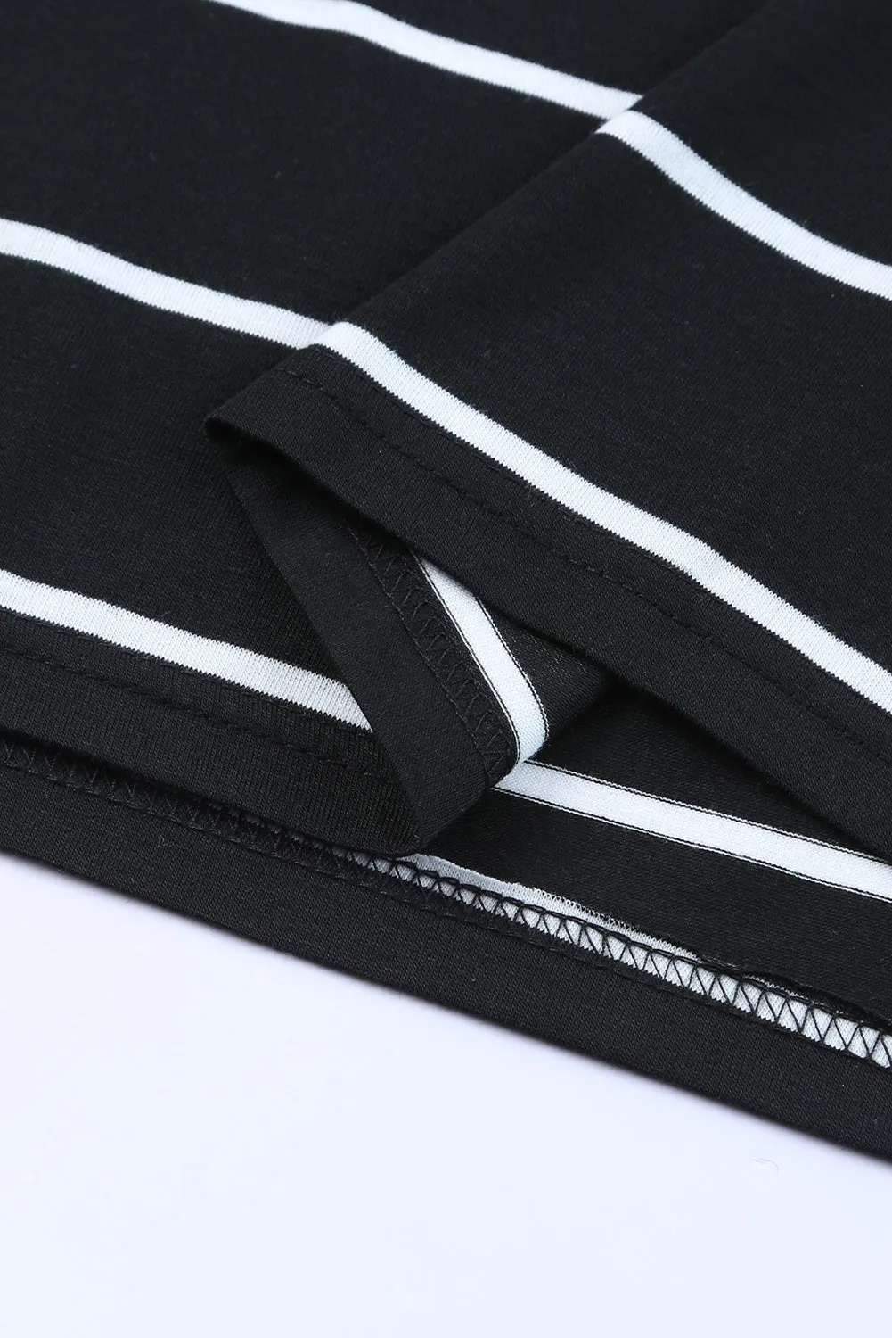 Black Stripe Print Open Back Sleeveless Maxi Dress with Slits