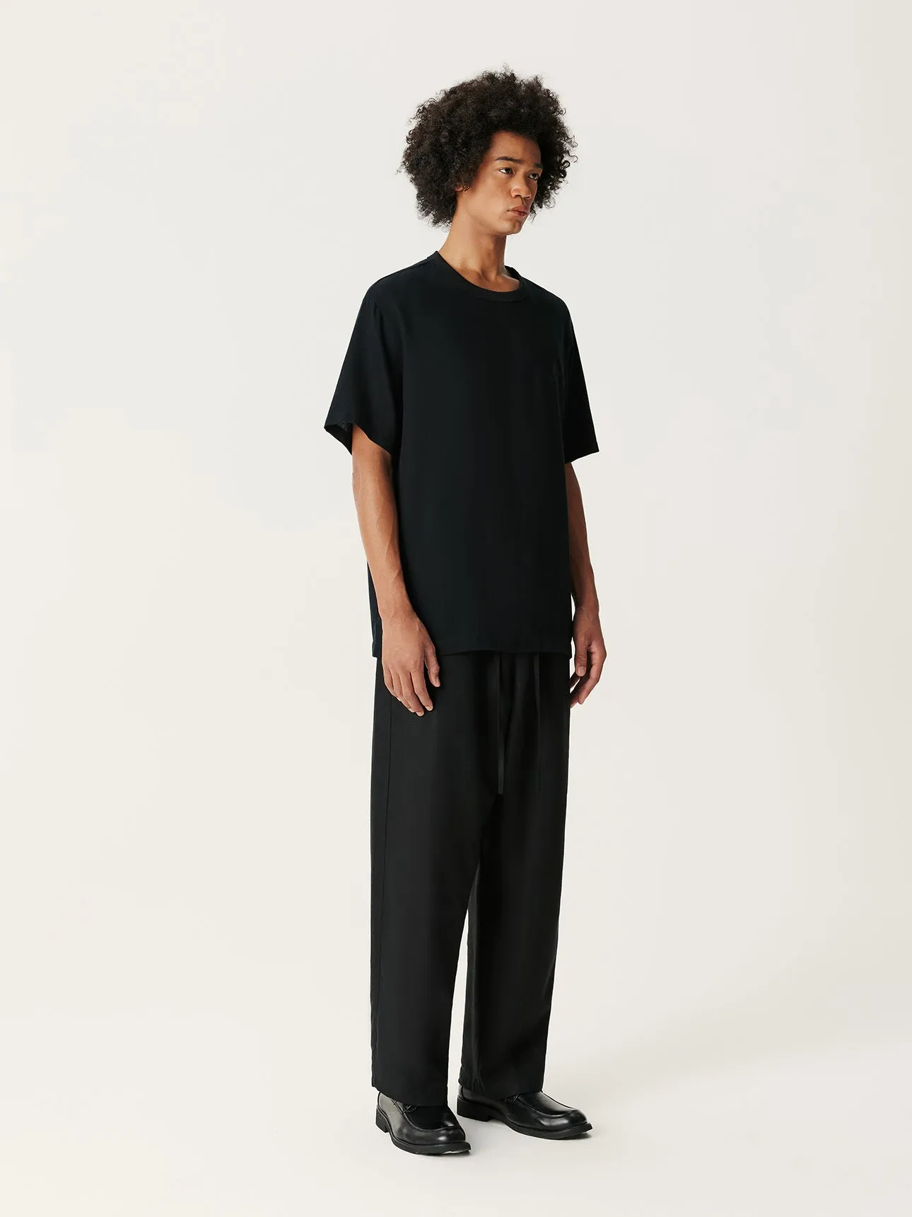 Black Tencel Wool Short-sleeved Shirt