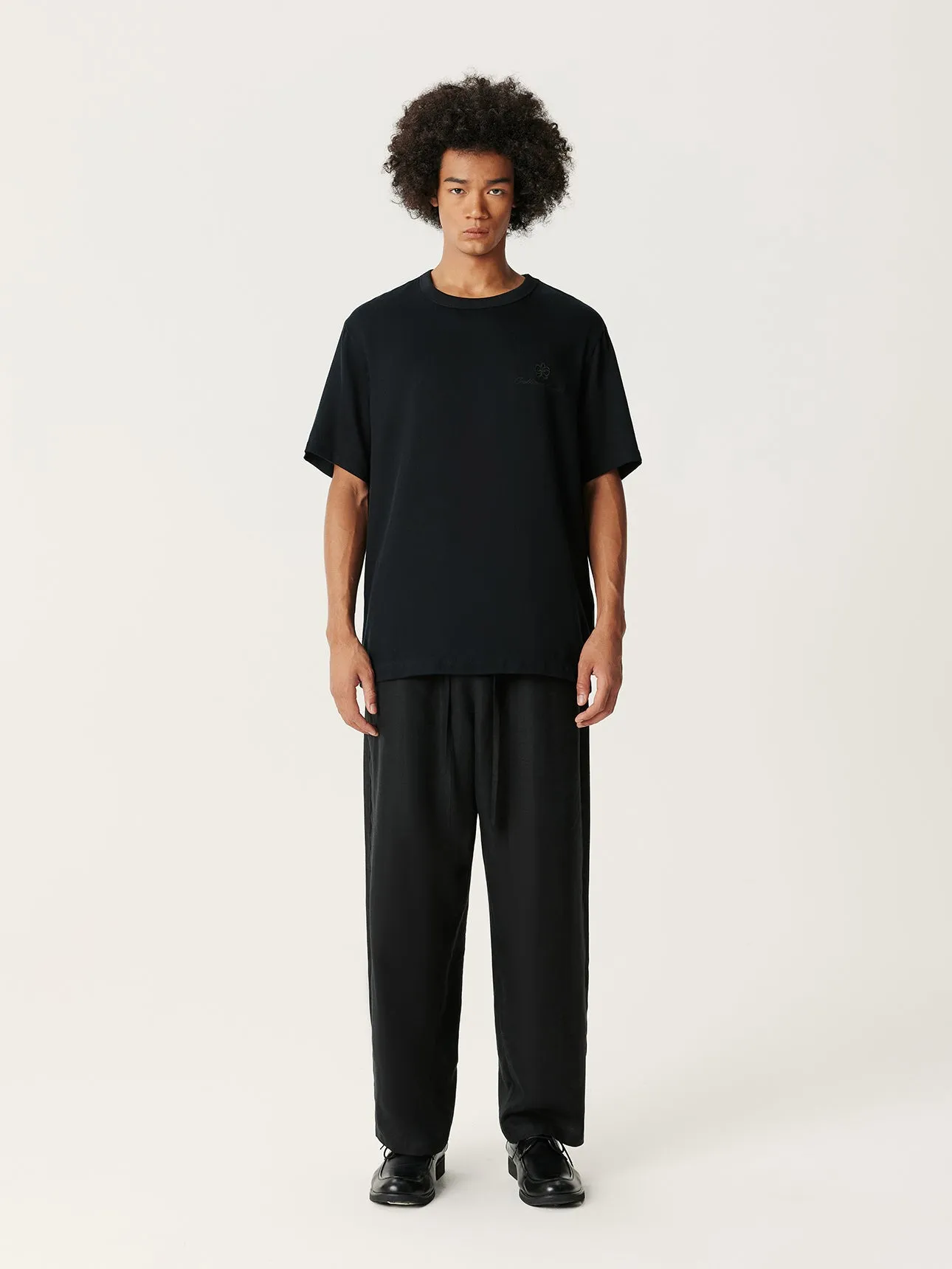 Black Tencel Wool Short-sleeved Shirt