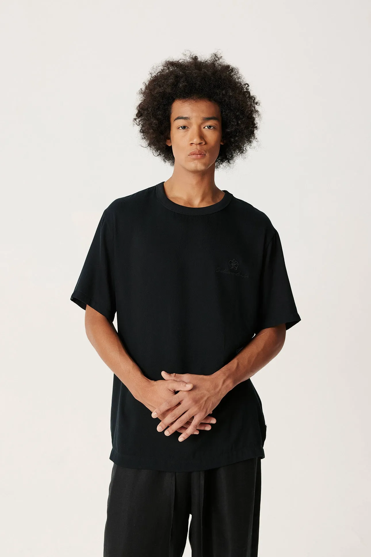Black Tencel Wool Short-sleeved Shirt