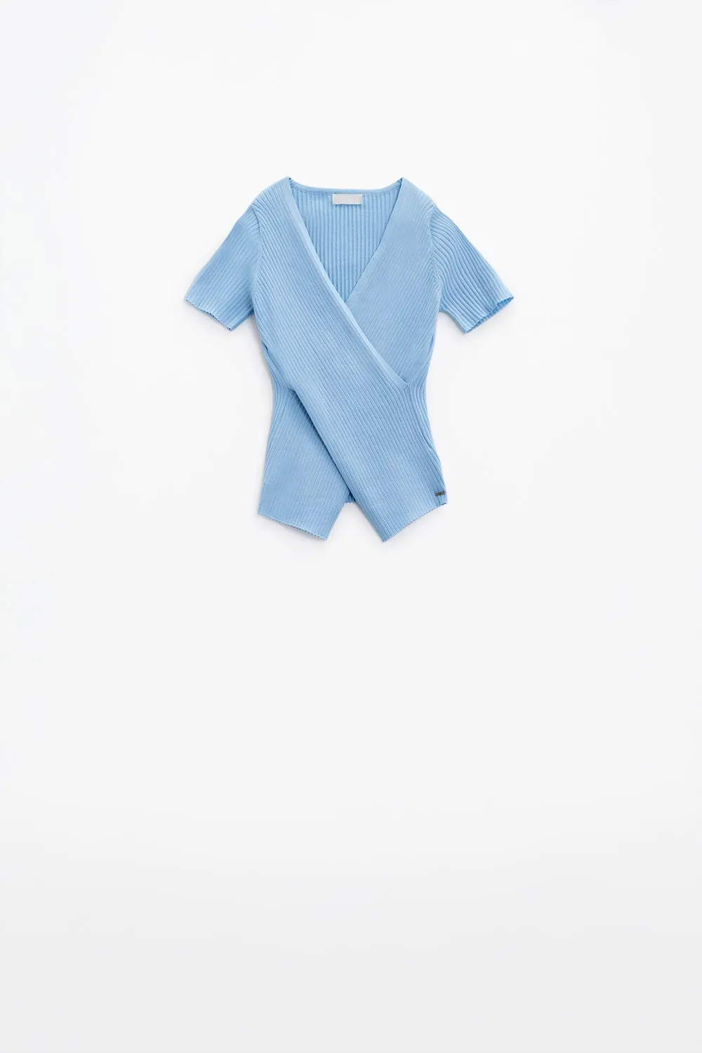 Blue sweater with crossed front and V-neck