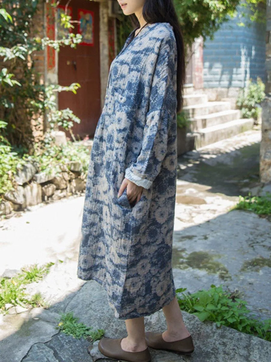 Bohemian Print Loose Long Sleeve Midi Dress