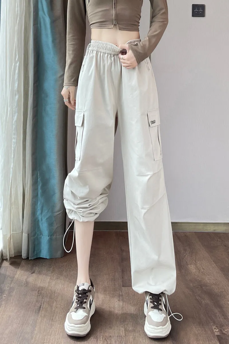 Breathable Solid Cargo Pants with Cinched Hems for Active Women
