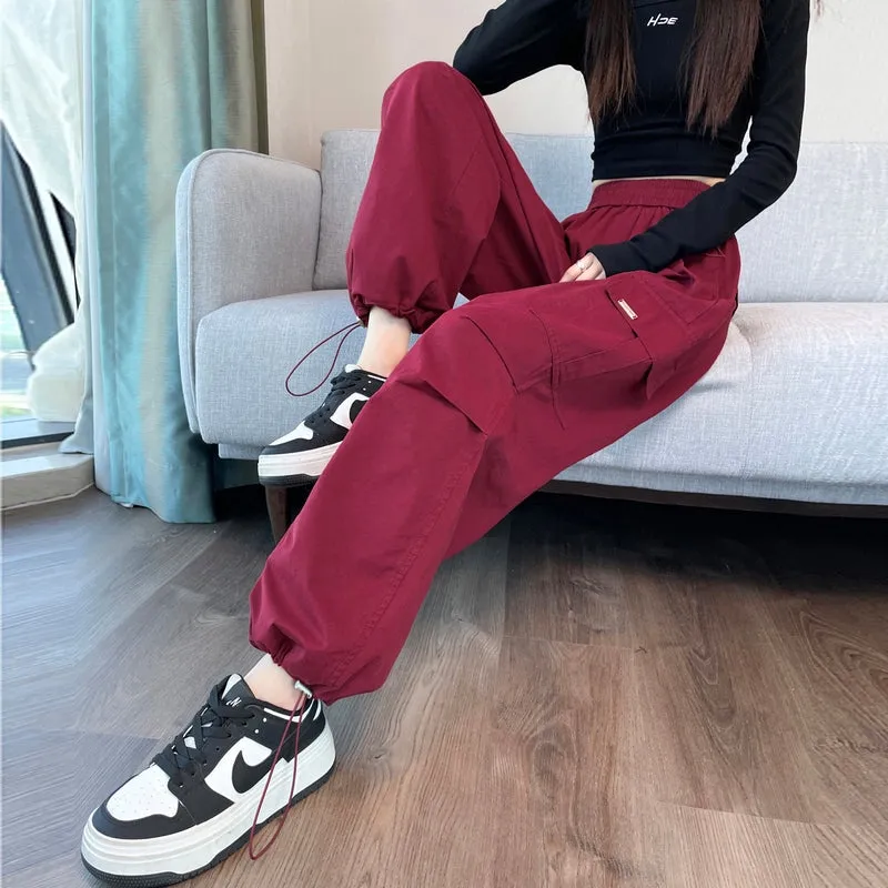 Breathable Solid Cargo Pants with Cinched Hems for Active Women