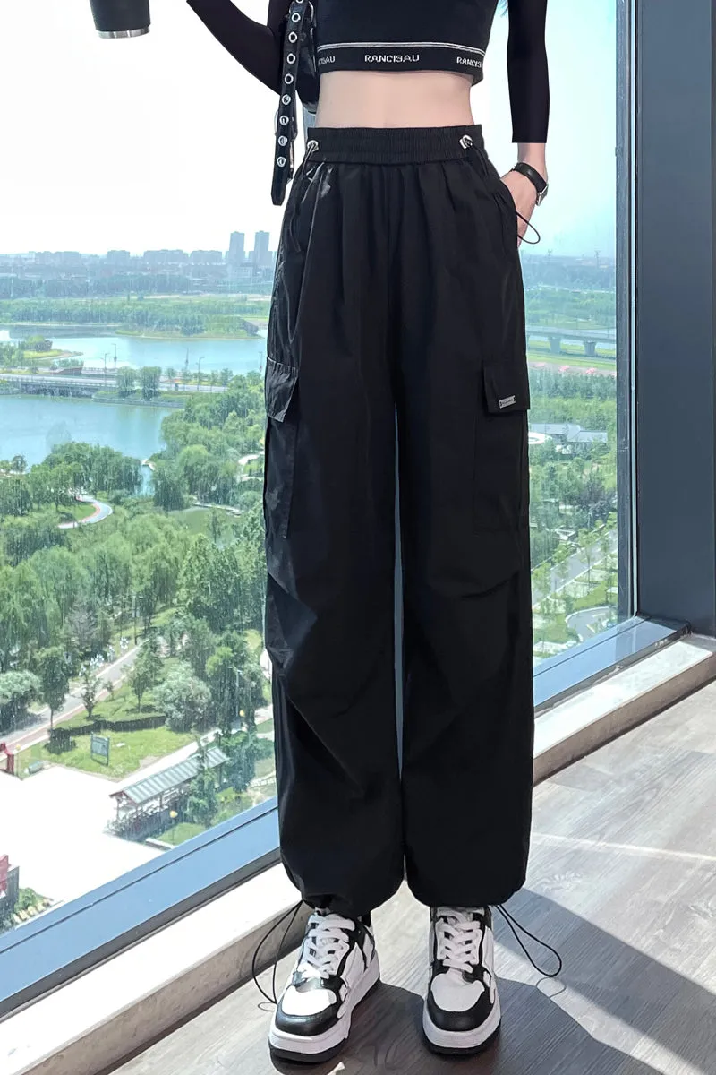 Breathable Solid Cargo Pants with Cinched Hems for Active Women
