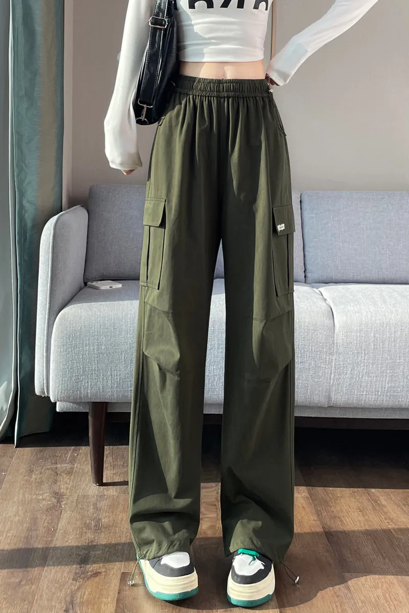 Breathable Solid Cargo Pants with Cinched Hems for Active Women