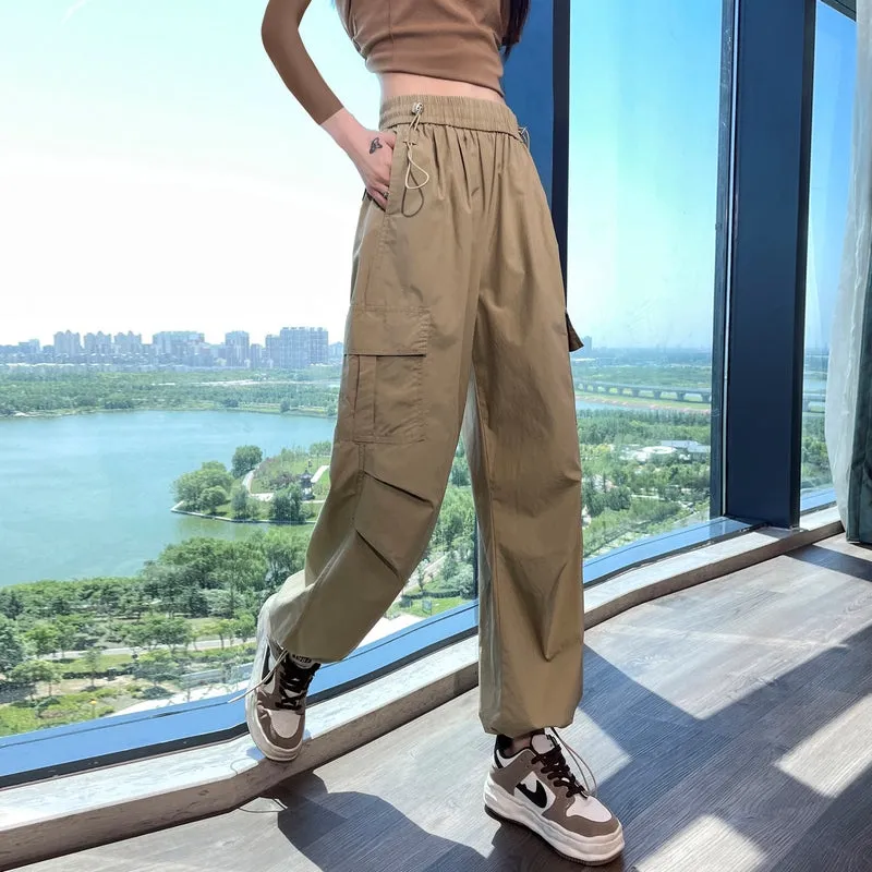 Breathable Solid Cargo Pants with Cinched Hems for Active Women