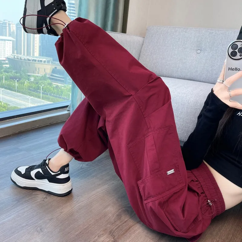 Breathable Solid Cargo Pants with Cinched Hems for Active Women