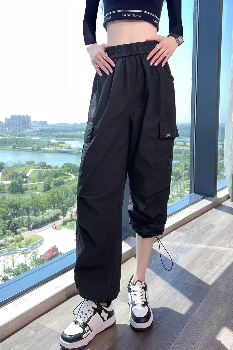 Breathable Solid Cargo Pants with Cinched Hems for Active Women