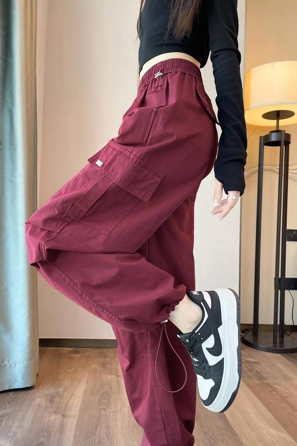 Breathable Solid Cargo Pants with Cinched Hems for Active Women