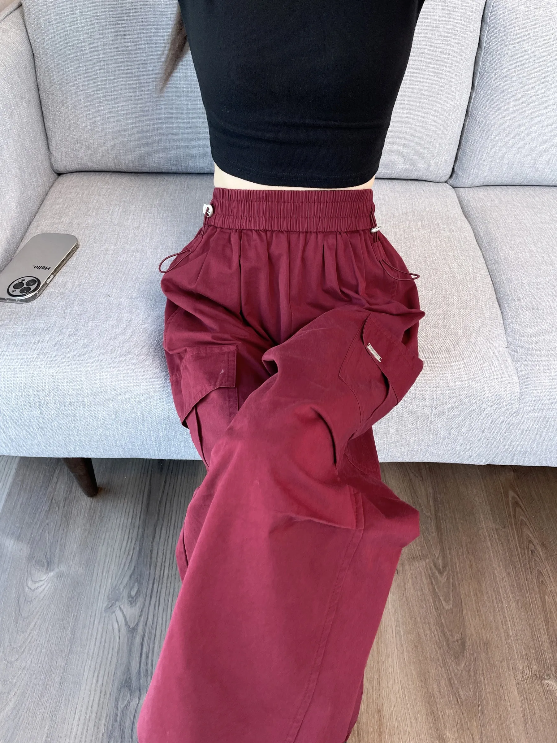 Breathable Solid Cargo Pants with Cinched Hems for Active Women