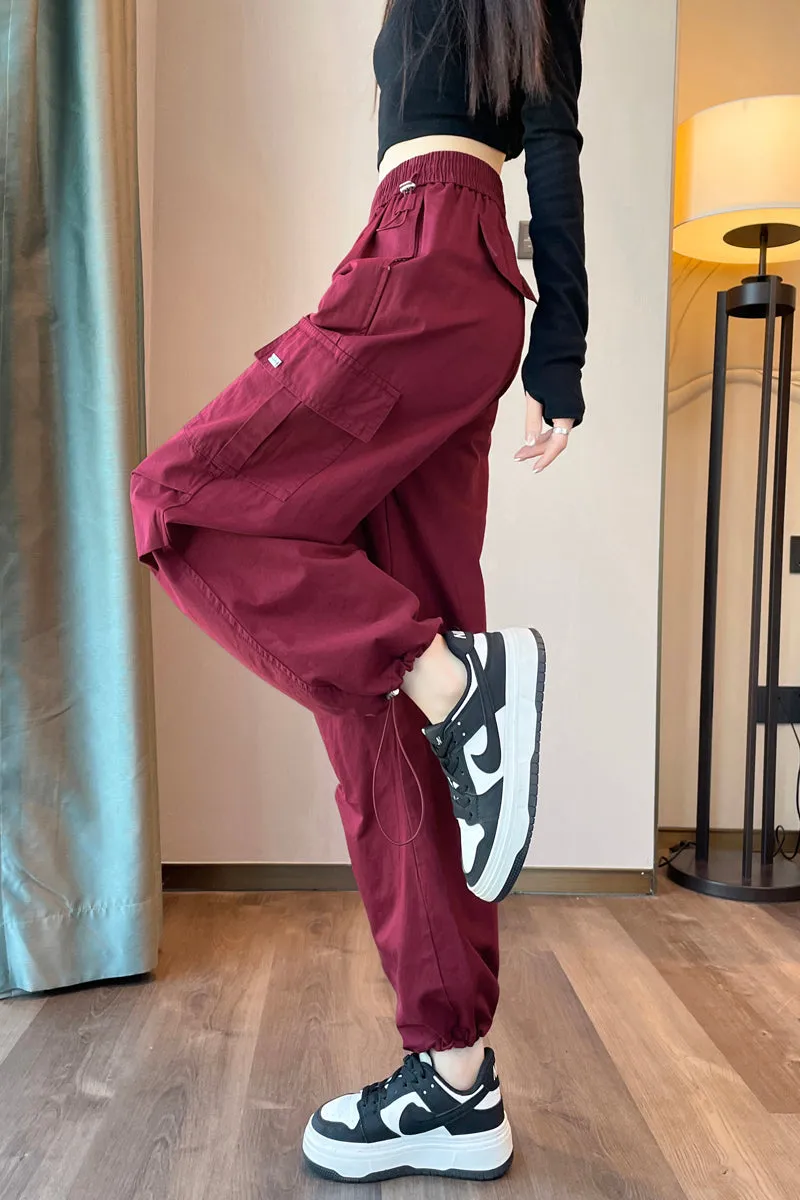 Breathable Solid Cargo Pants with Cinched Hems for Active Women