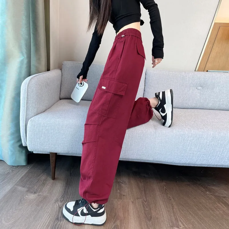 Breathable Solid Cargo Pants with Cinched Hems for Active Women
