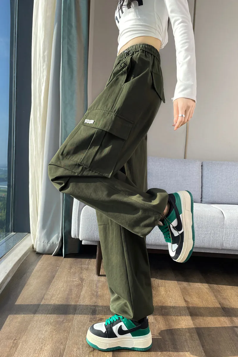Breathable Solid Cargo Pants with Cinched Hems for Active Women
