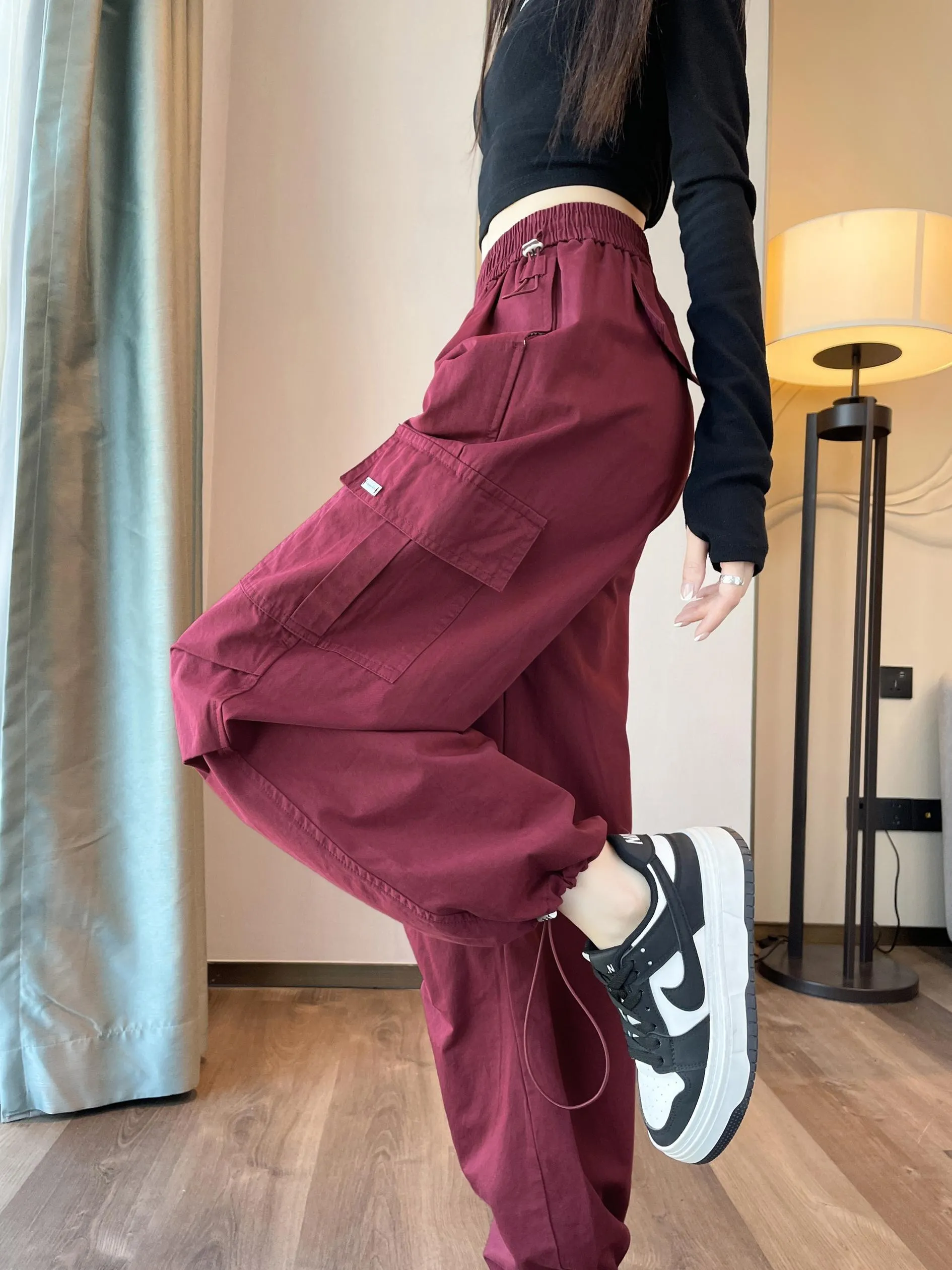 Breathable Solid Cargo Pants with Cinched Hems for Active Women