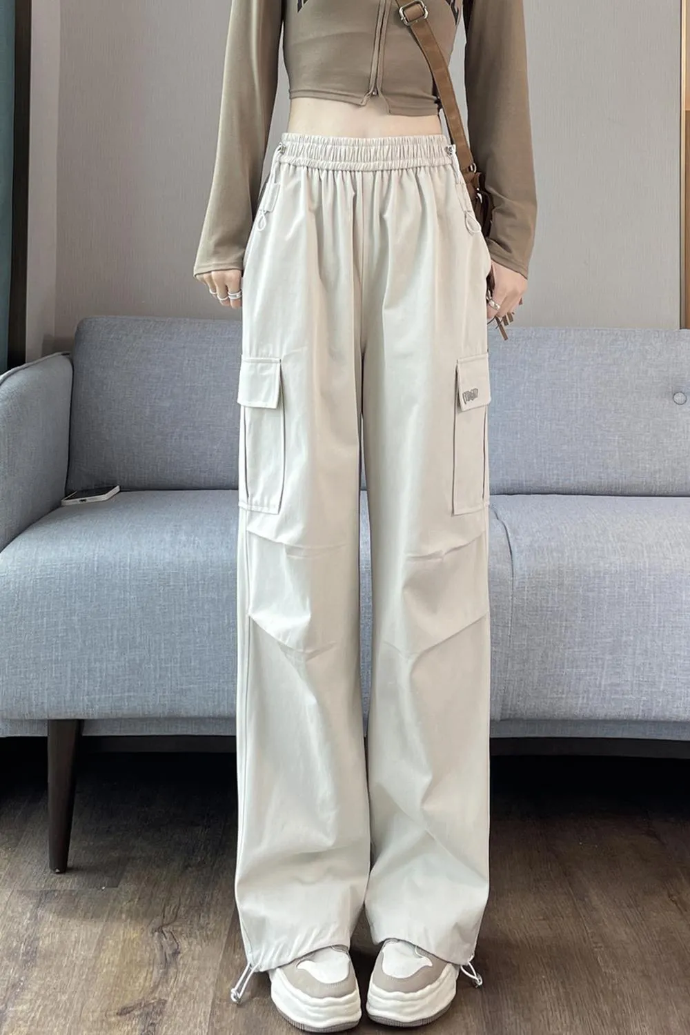 Breathable Solid Cargo Pants with Cinched Hems for Active Women