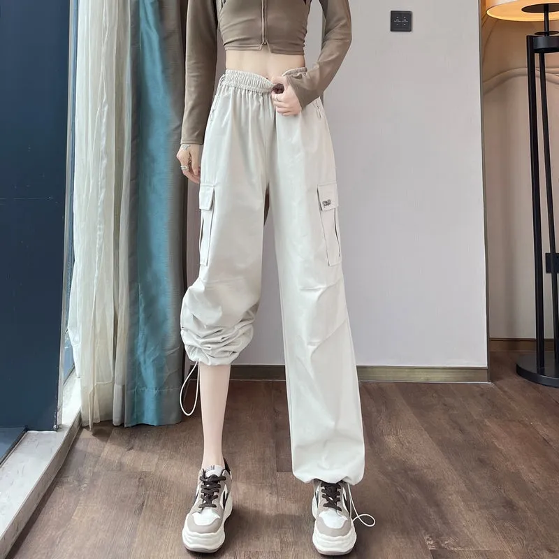 Breathable Solid Cargo Pants with Cinched Hems for Active Women