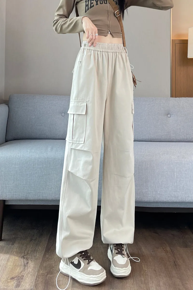 Breathable Solid Cargo Pants with Cinched Hems for Active Women