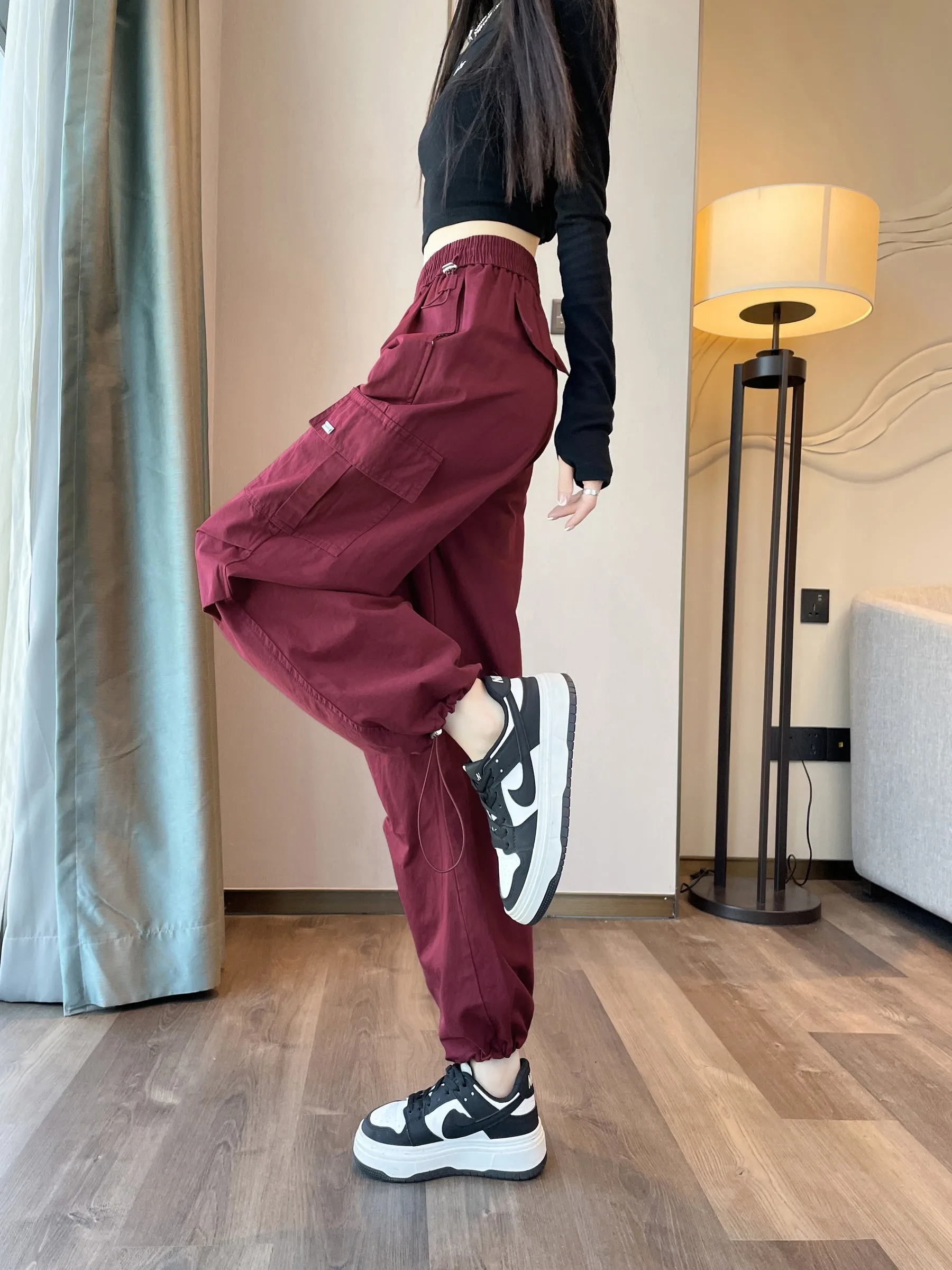 Breathable Solid Cargo Pants with Cinched Hems for Active Women