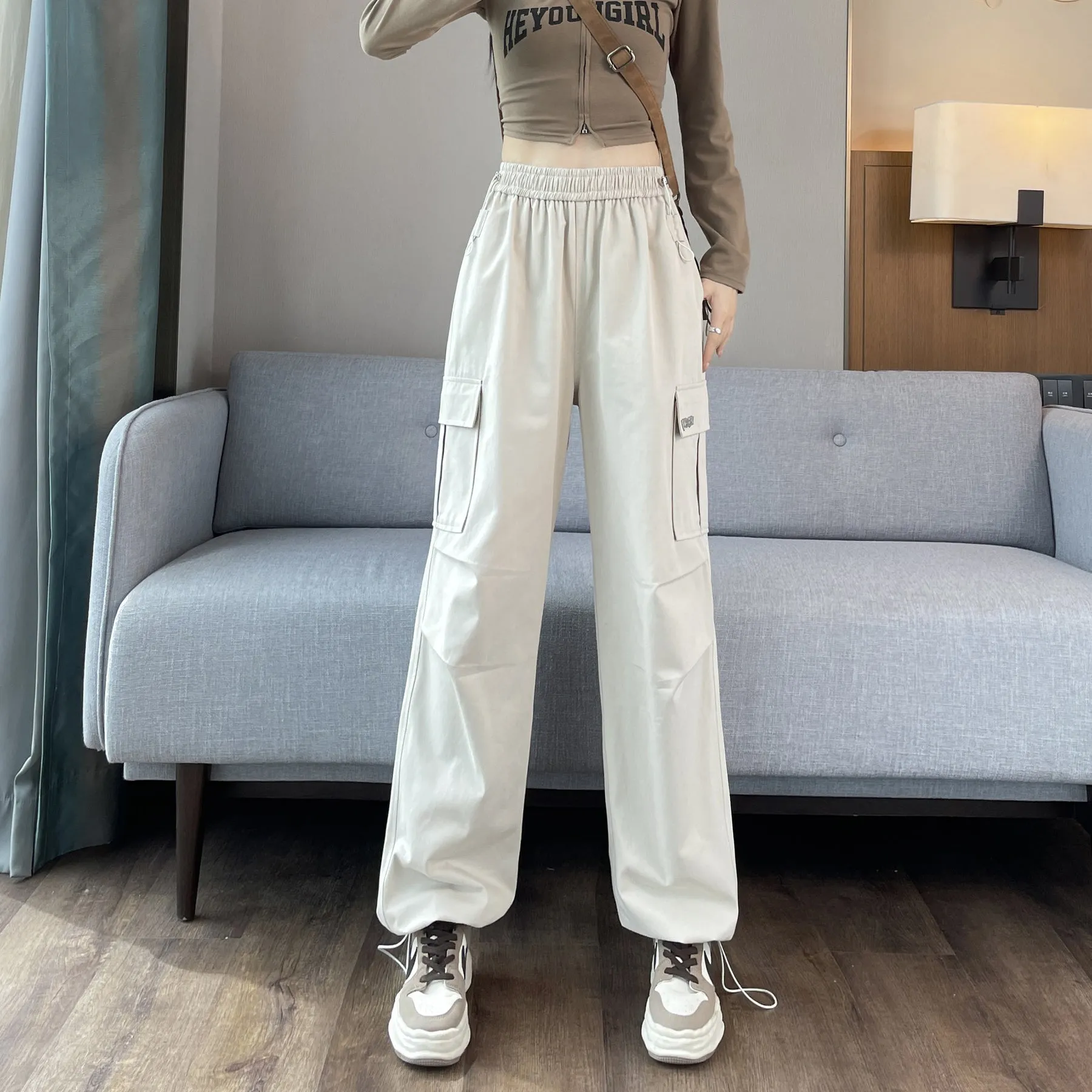 Breathable Solid Cargo Pants with Cinched Hems for Active Women