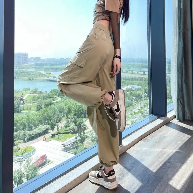 Breathable Solid Cargo Pants with Cinched Hems for Active Women