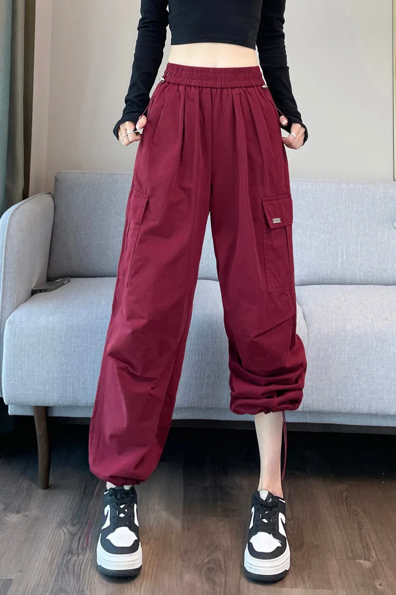 Breathable Solid Cargo Pants with Cinched Hems for Active Women