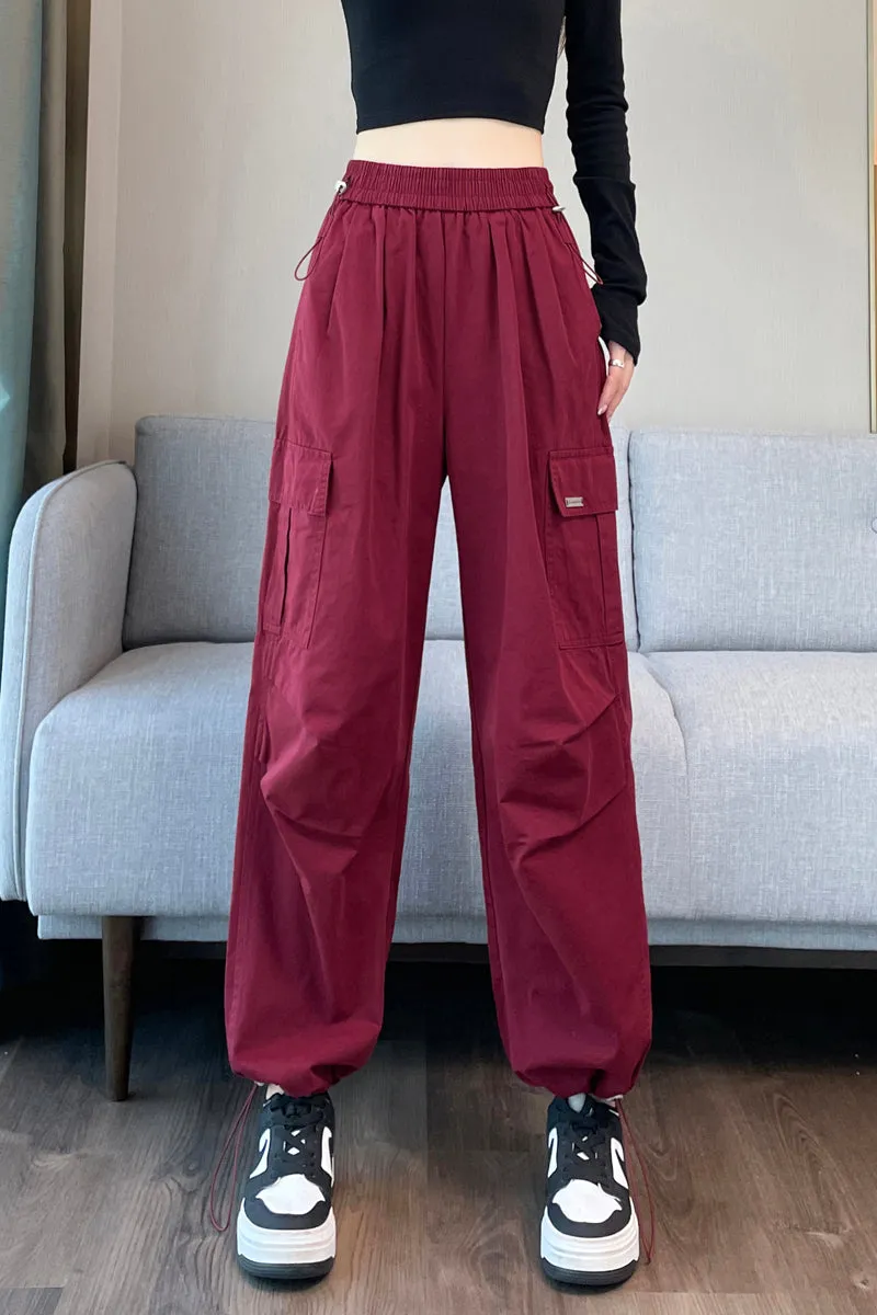 Breathable Solid Cargo Pants with Cinched Hems for Active Women