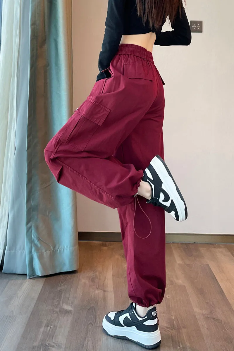 Breathable Solid Cargo Pants with Cinched Hems for Active Women