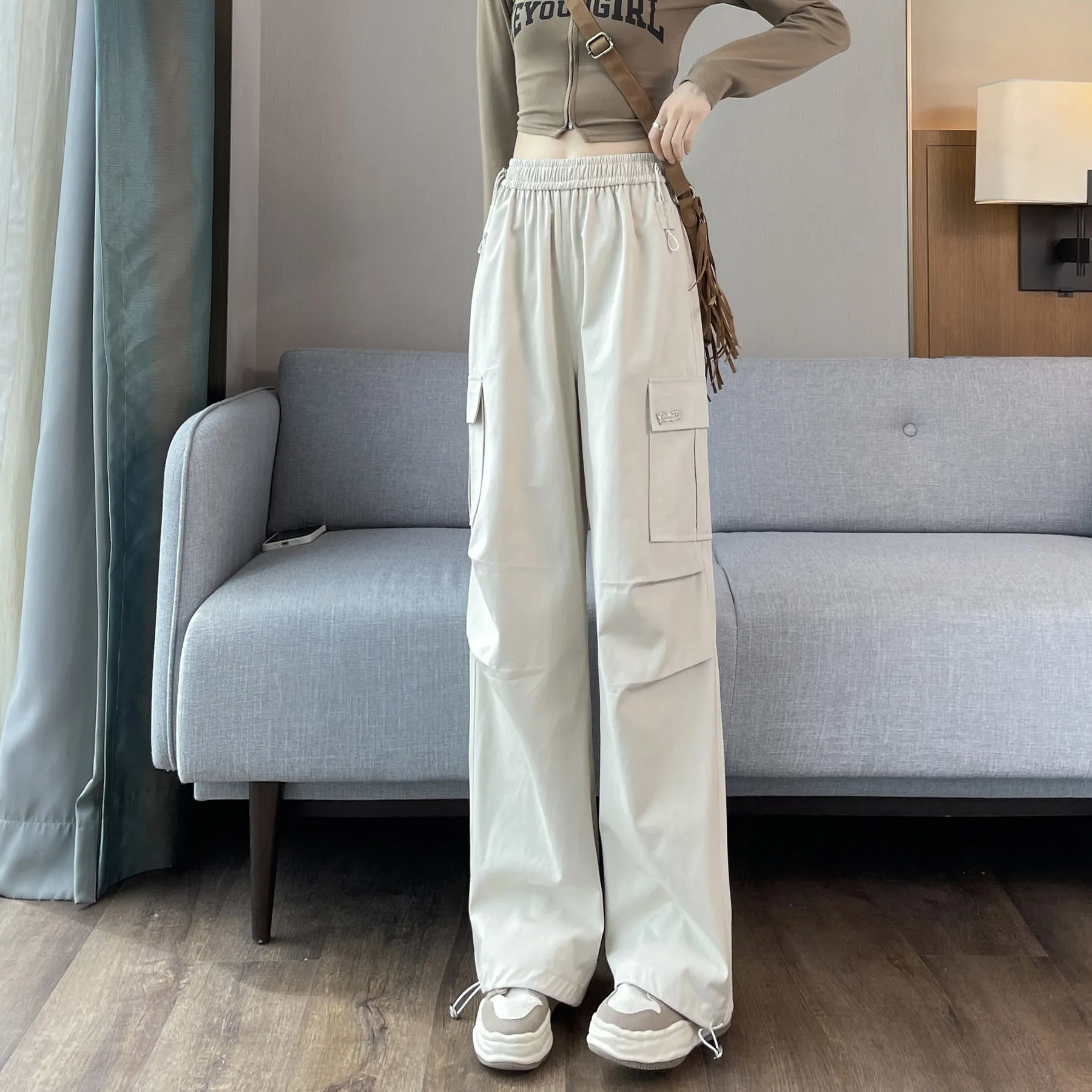 Breathable Solid Cargo Pants with Cinched Hems for Active Women