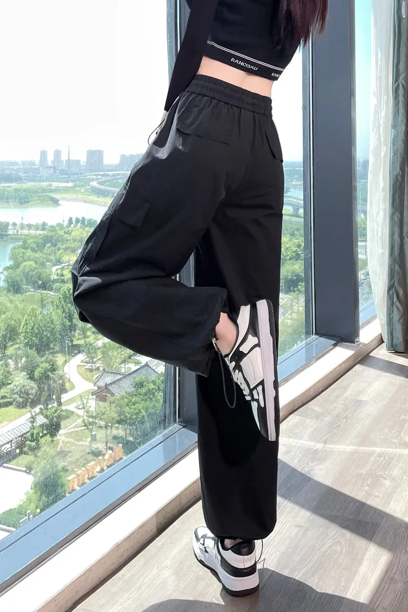 Breathable Solid Cargo Pants with Cinched Hems for Active Women